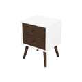 Caroline Mid Century Modern Style White Night Stand 2 Drawer Dark Brown,White Brown 2 Drawers Bedroom With Legs Walnut Solid Wood Walnut Solid Wood