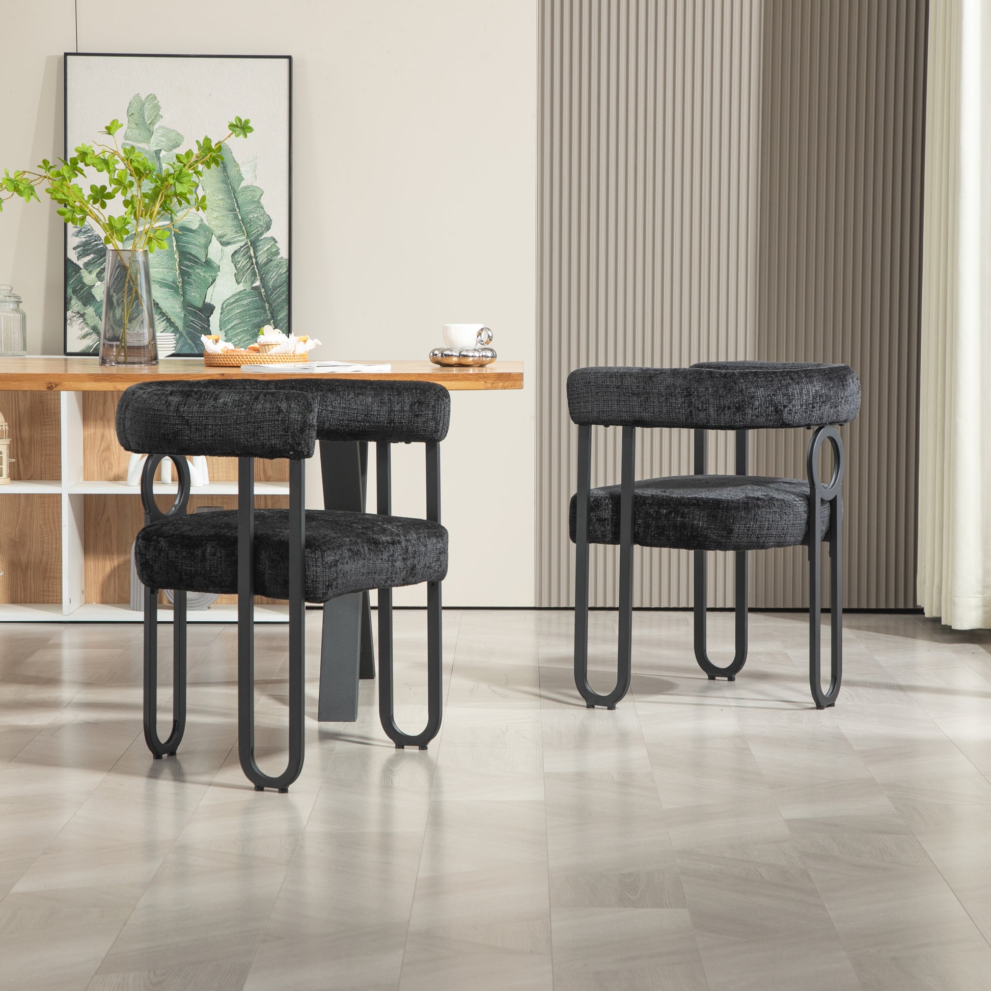 Coolmore Contemporary Designed Velvet Fabric Upholstered Accent Dining Chair Barrel Side Chairs Kitchen Armchair For Living Room Set Of 2 Black Chenille Black Foam Chenille