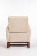 Mid Century Modern Accent Chair With Wood Frame, Upholstered Living Room Chairs With Waist Cushion, Reading Armchair For Bedroom Sunroom Grey White Linen