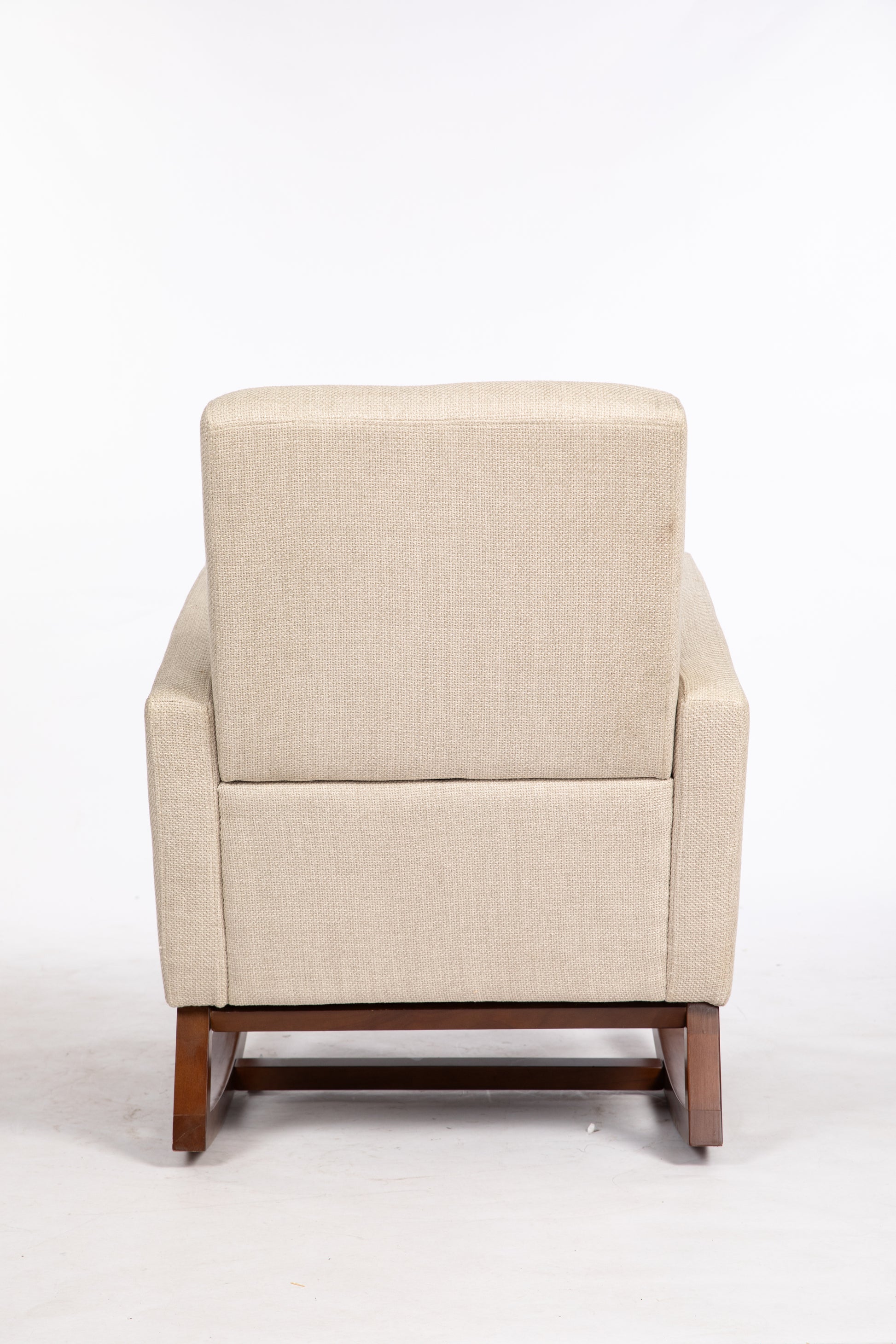 Mid Century Modern Accent Chair With Wood Frame, Upholstered Living Room Chairs With Waist Cushion, Reading Armchair For Bedroom Sunroom Grey White Linen