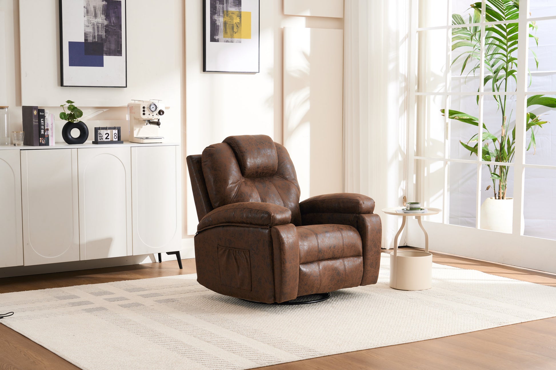 Oversized Single Sofa Armchair With Side Pockets Couches, For Living Room Meeting Room Bedroom Brown Faux Leather 1 Seat