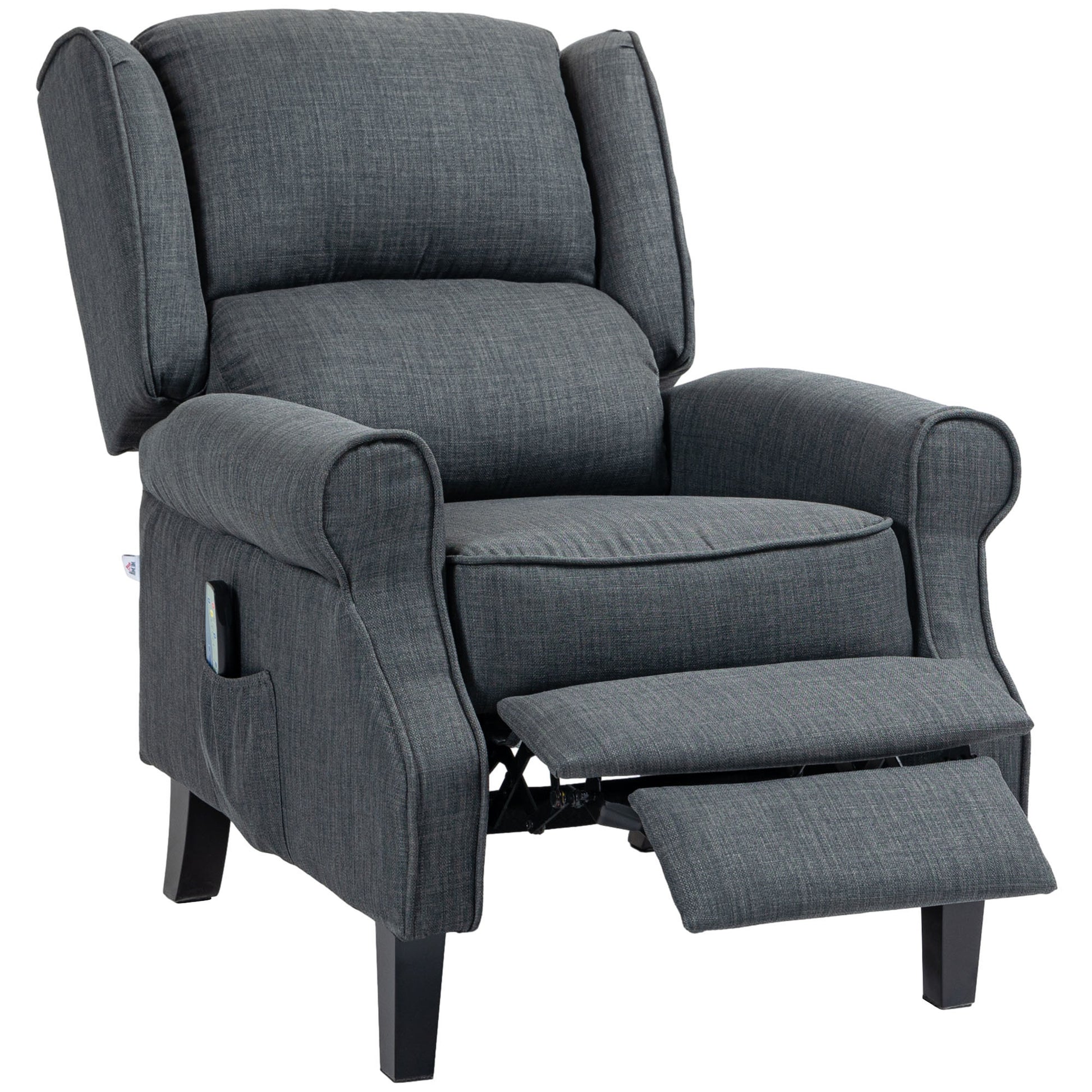 Homcom Vibrating Massage Recliner Chair For Living Room, Reclining Wingback Single Sofa With Heat, Linen Fabric Push Back Accent Chair With Footrest, Side Pocket, Charcoal Gray Charcoal Grey Linen