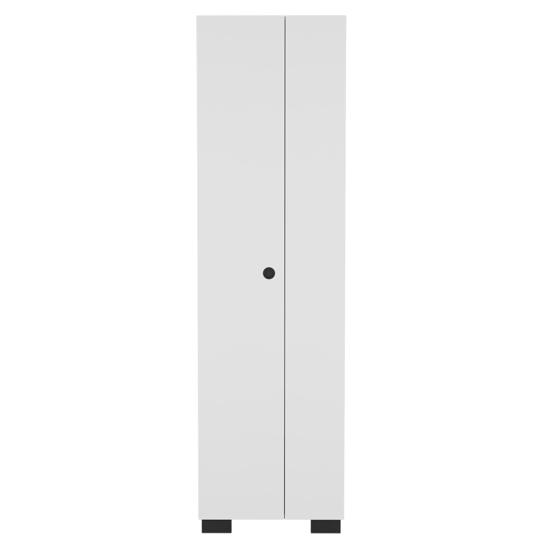 Lake Broom Cabinet Slim Design Storage Solution With Inner Shelves And Side Broom Hangers White White Particle Board