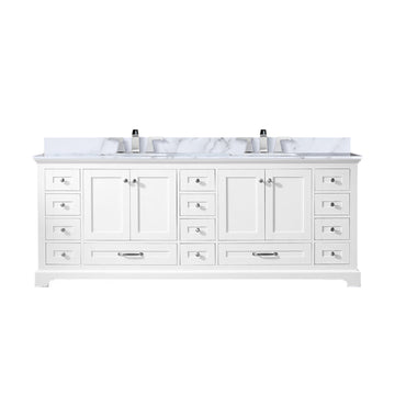 White Double Bath Vanity 84 In. W X 22 In. D, Carrara Marble Top, And Faucet Set White Plywood Wood