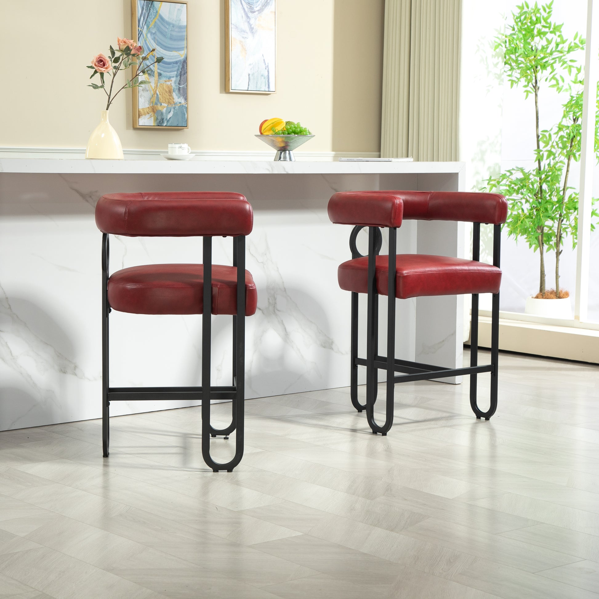 Coolmore Bar Stools Set Of 1, Modern Bar Stool With Back, Black Metal Frames, Upholstered Bar Stools For Kitchen Island, Pub, Club Wine Red Pu Wine Red Primary Living Space Foam Pu