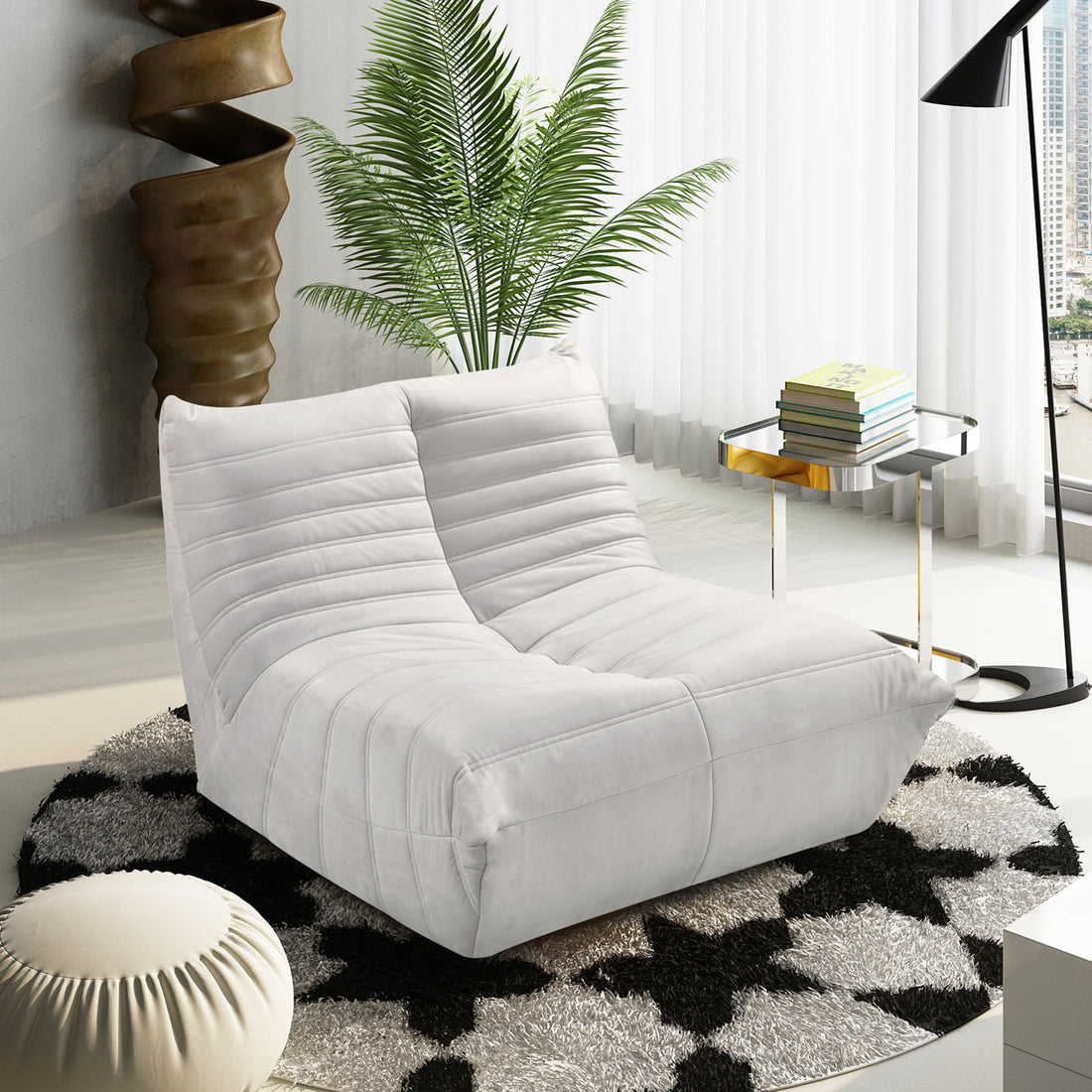 Fireside Chair, Large Bean Bag Chair For Adults, Lazy Floor Sofa For Home, Playing Bean Bag Chair, One Piece High Resillence Sponge, Flannelette Fabric, Light Gray Light Gray Soft Foam Flannelette,Foam