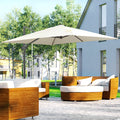 Outsunny 8Ft Cantilever Patio Umbrella, Square Outdoor Offset Umbrella With 360 Rotation, Aluminum Hanging Umbrella With 3 Position Tilt, Crank & Cross Base For Garden, Cream White Off White Steel