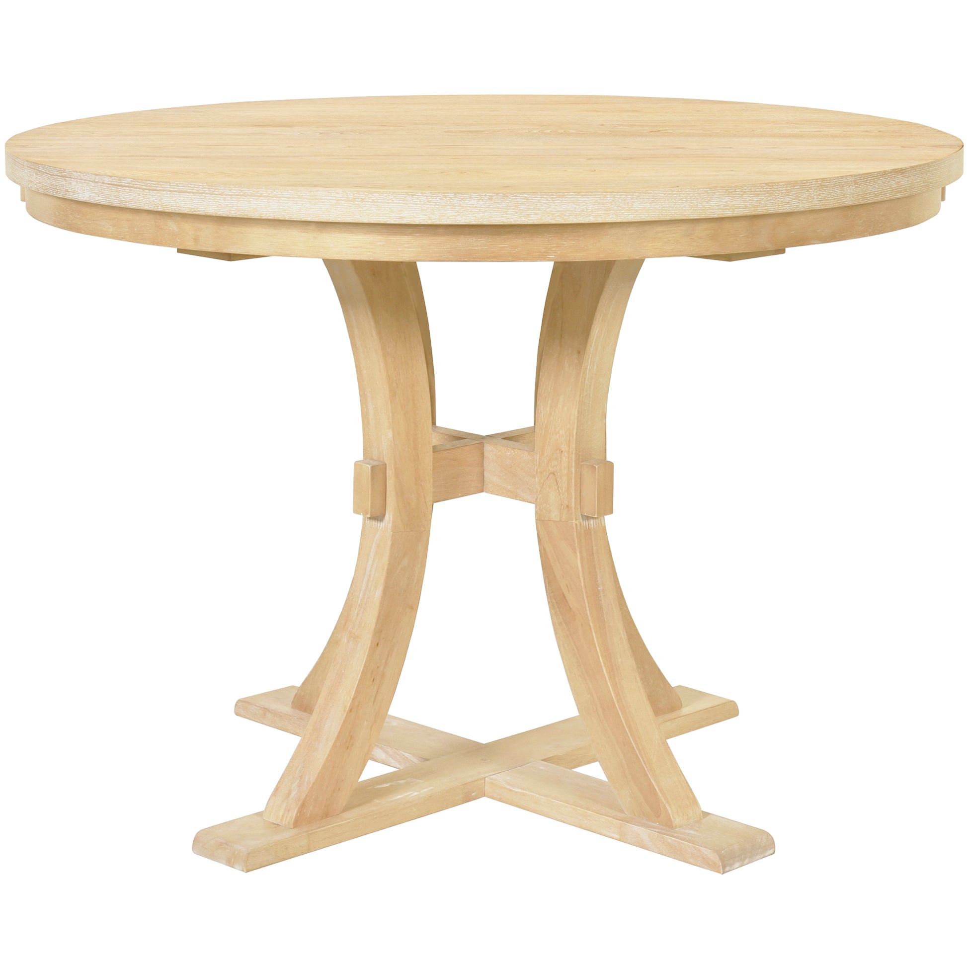 5 Piece Rustic Round Pedestal Extendable Dining Table Set With 15.7" Removable Leaf And Simple Dining Chirs For Small Places, Natural Wood Dining Room Extendable Rubberwood Oval Dining Table With Chair Wood Wood Natural Seats 4 Removable Leaf Farmhouse