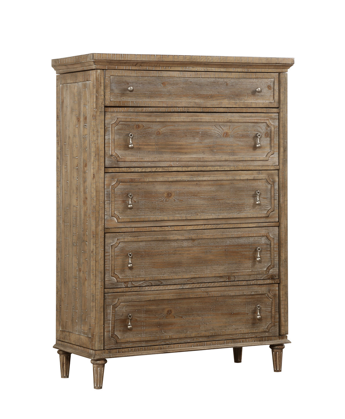 Ludin Taupe 5 Drawer Chest Taupe Solid Wood