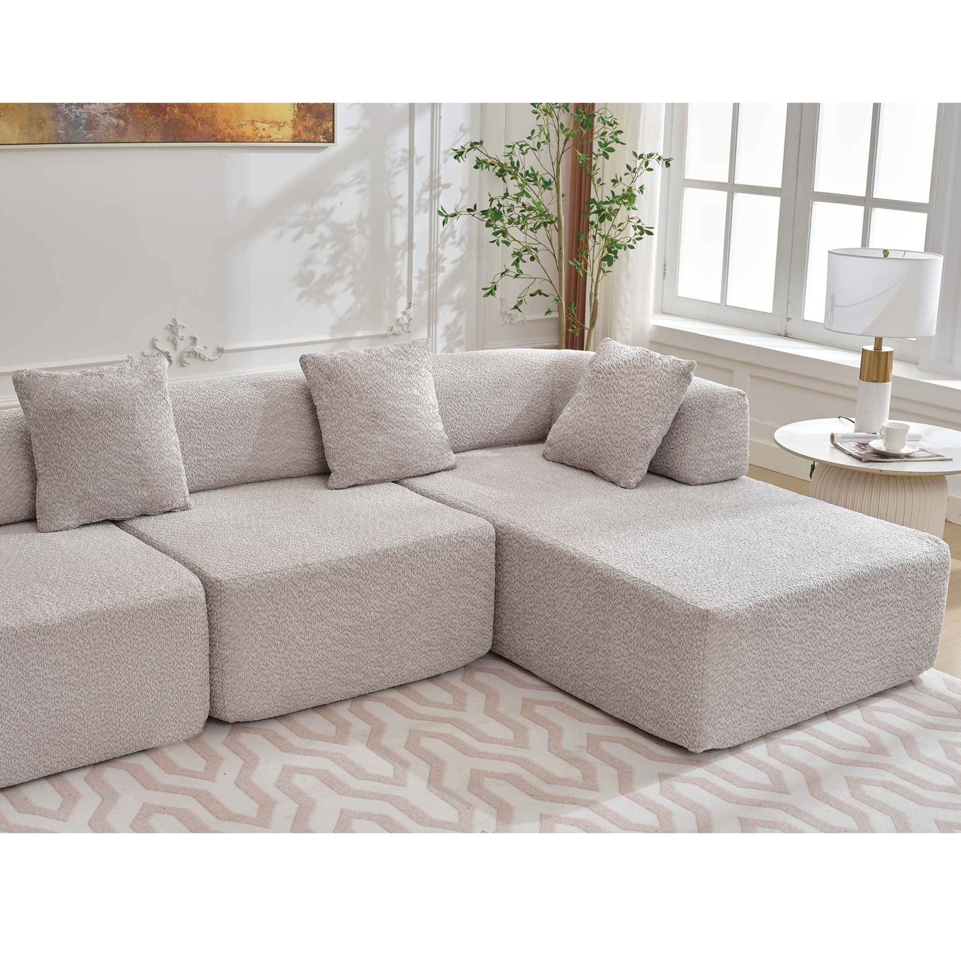 Arrived Modern Minimalist 140" L Shape Couch ,No Assembly Required,Boucle,Modular Sofa ,Couch With Chaise,Free Combination Foam Filled Sofa, 4 Seats, Gray Gray Polyester Primary Living Space Soft Modern Foam Polyester 4 Seat