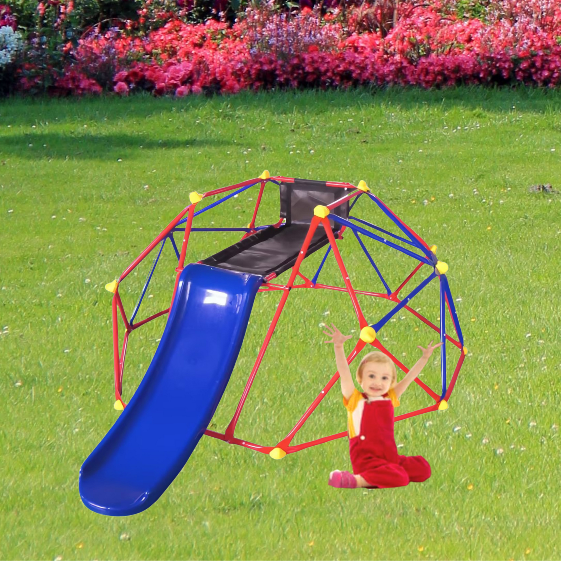 Xcf007 6Ft Dome Climber With 1.2M Slide For Age 3 Climber With Climbing Stones Blue Red Metal