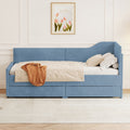 Twin Size L Shaped Corduroy Daybed,Upholstered Bed Frame With 2 Storage Drawers,Blue Twin Blue Wood Fabric