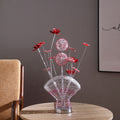 Aluminum 4 Red Roses 6 Petal Floral 2 Red Silver Flower Bud On A Fan Aluminum Vase Table Lamp For Living Room, Nightstand Bedside Table Lamp For Bedroom, Led Lamp Multicolor Aluminium