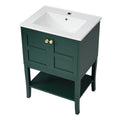 24'' Bathroom Vanity With Top Sink, Modern Bathroom Storage Cabinet With 2 Doors, Single Sink Bathroom Vanity Green 2 1 Adjustable Hinges Bathroom Freestanding Modern Solid Wood Mdf Resin Painted