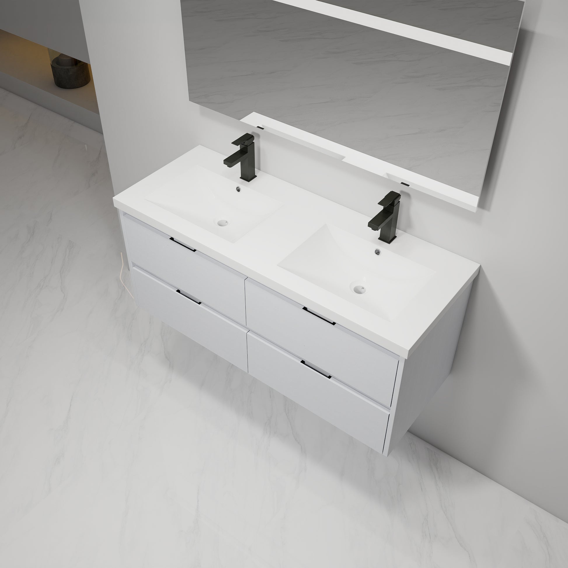 48 Inch Bathroom Vanity With Dual Sink, Resin Sink, 4 Soft Close Drawers, 48X18 4 White Straight Grain Bathroom Wall Mounted Modern Plywood