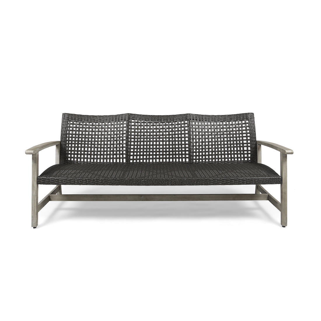 Hampton Wood Wicker 3 Seater Grey Metal & Wood