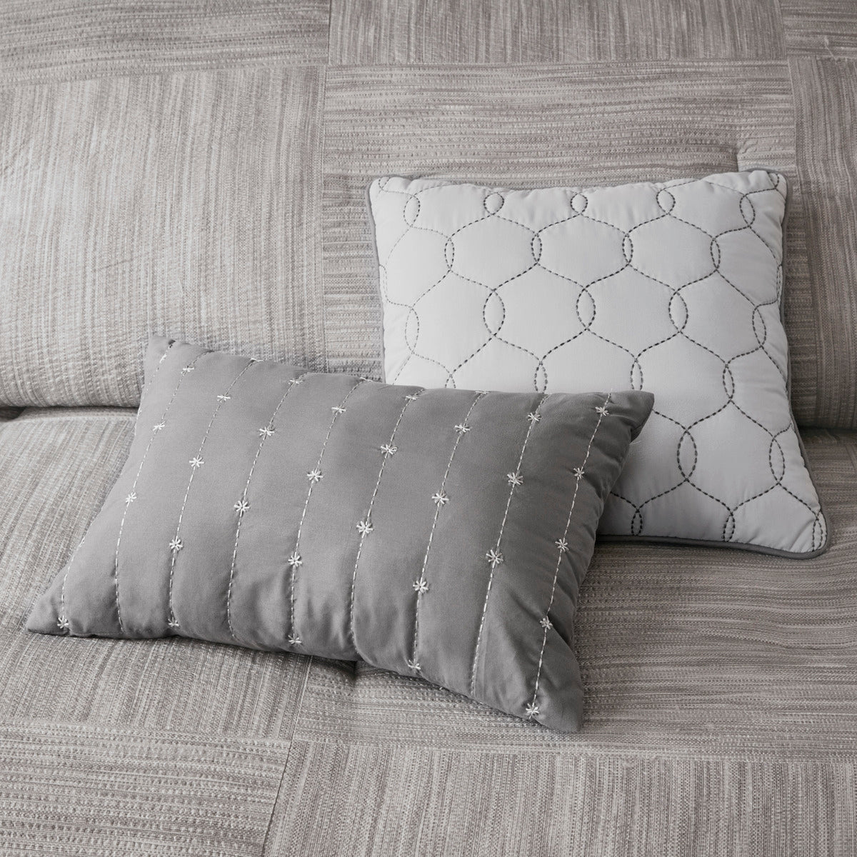 7 Piece Printed Seersucker Comforter Set Grey King King Grey Polyester