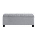 Upholstered Tufted Button Storage Bench ,Linen Fabric Entry Bench With Spindle Wooden Legs, Bed Bench Light Gray Tufted Light Gray Espresso Linen Or Linen Blend Primary Living Space Black American Design Rubberwood Wood Internal Storage Foam Linen