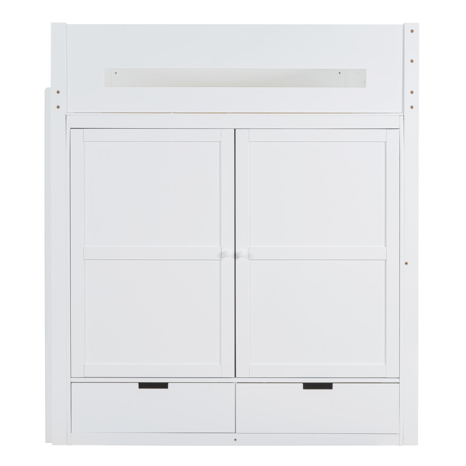 Full Size Wooden Loft Bed With Wardrobe, Desk, Drawers, Shelves, White Full White Plywood