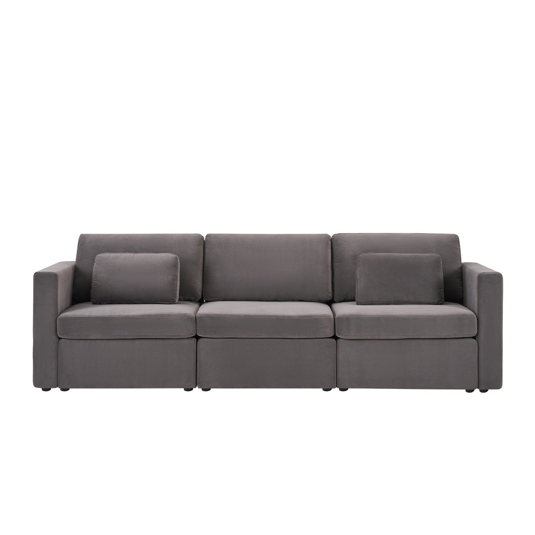 Modern Velvet Modular Sectional Sofa, Convertible Sofa Set With Pillows, Oversized Sectional Couches For Living Room, Loft, Apartment, Office Dark Gray 3 Seats Wood Primary Living Space Medium Duty Pine 3 Seat Dark Gray Velvet Medium Soft Cushion Back