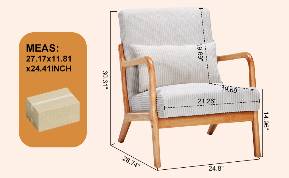 Mid Century Modern Accent Chair, Arm Chair Living Room Chairs With Pillow Upholstered Reading Chair With Solid Wood Frame & Living Room Bedroom Balcony Beige Beige Brown Primary Living Space