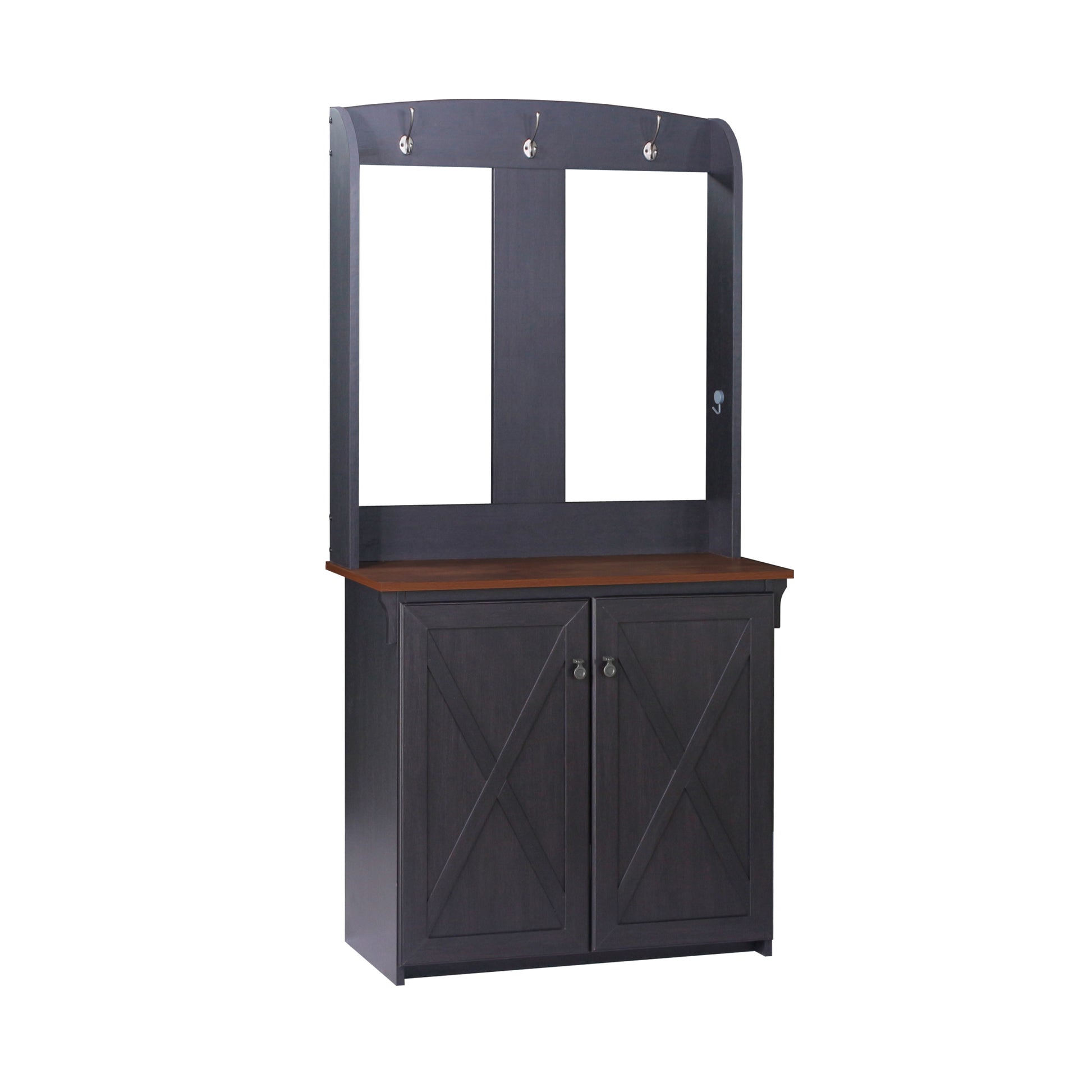 Hall Tree & Cabinet "Versatile Hall Tree With Bench And Shoe Storage Antique Black & Maple Finish, Modern Entryway Organizer With Adjustable Shelves" Multicolor Solid Wood