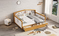 Full Size House Shape Daybed With Two Drawers And Bookcase Headboard Wooden Bed For Girls Boys Teens, No Box Spring Needed, Walnut And White Box Spring Not Required Full White Walnut Wood Bedroom Cute Pine Bed Frame Wood