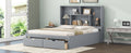 Queen Size Platform Bed With Storage Headboard And 2 Drawers, Gray Box Spring Not Required Queen Gray Wood Bedroom Bed Frame Solid Wood Mdf