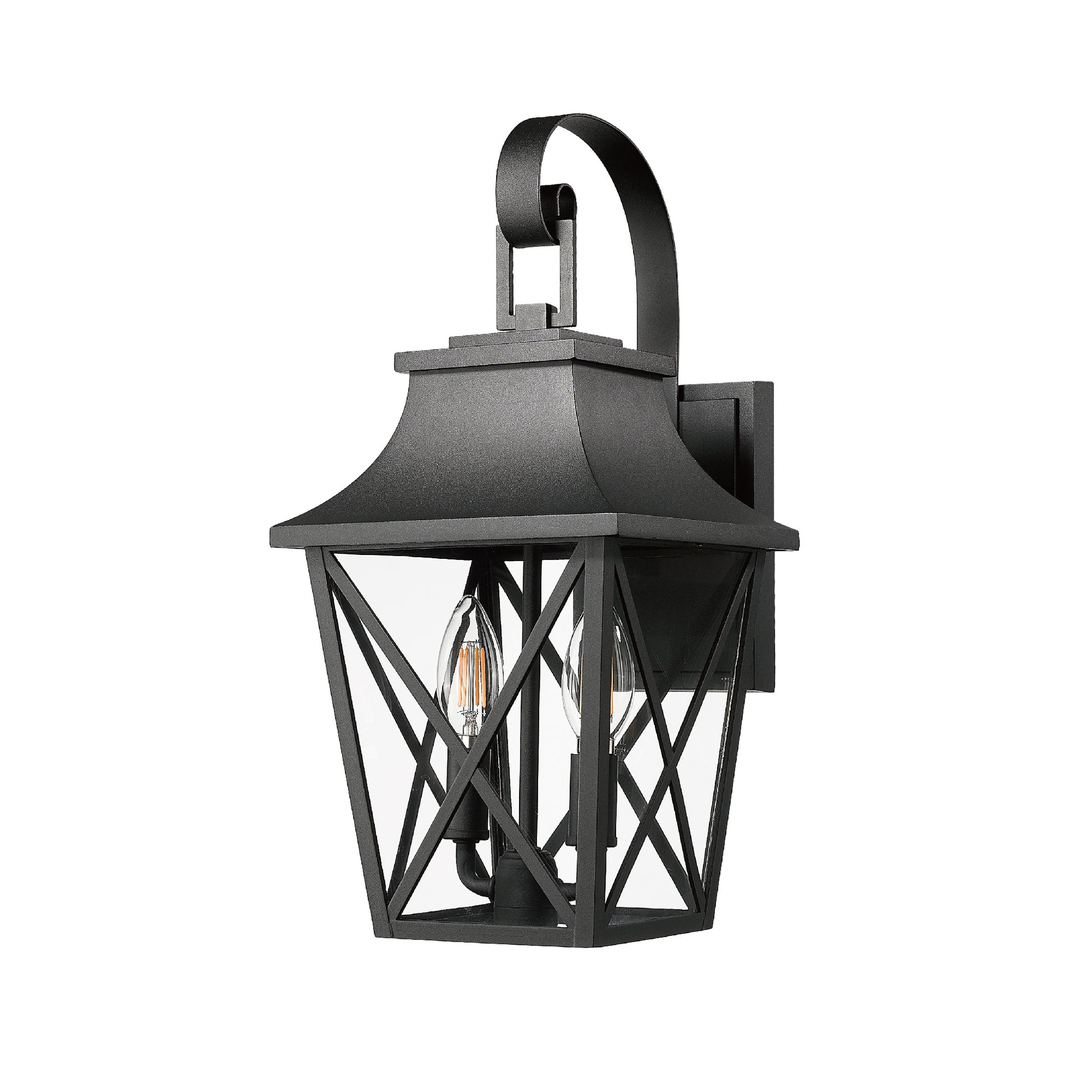 Black Outdoor Wall Lantern 2 Light, Large Outside Modern Wall Sconce Light Fixture, Industrial Porch Light Wall Mount With Glass, Waterproof Farmhouse Exterior Lamp Lighting 2 Pack Black Aluminium
