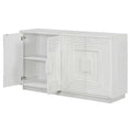 Vintage Distressed 4 Door Sideboard With Adjustable Shelves And Geometric Pattern For Dining Room, Kitchen And Living Room Antique White Antique White Solid Wood Mdf