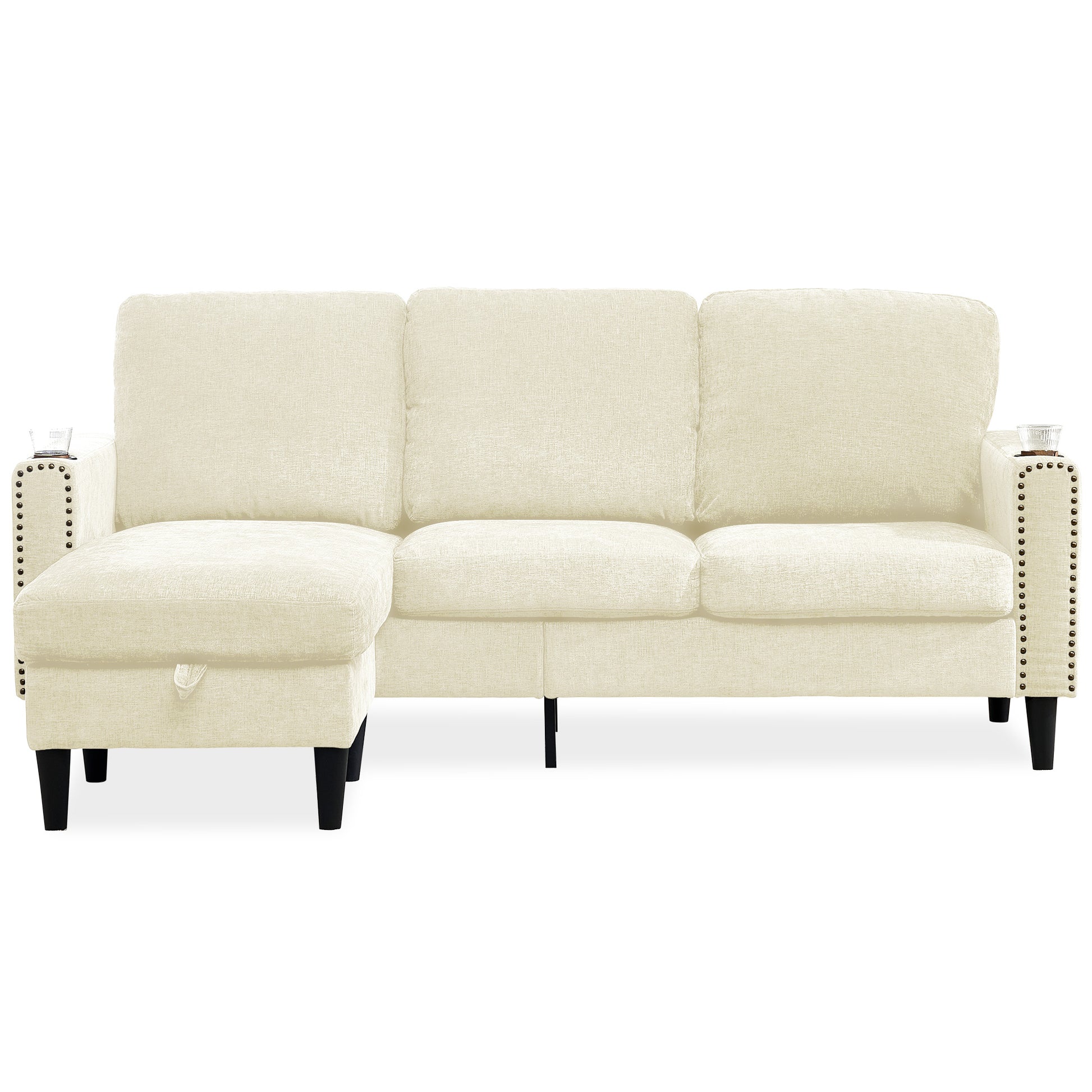 Modern Design Chenille 3 Seat L Shape Sectional Sofa With Storage Chaise For Apartment, Studio, Office,Living Room,L Shape Off White Off White Chenille Metal Primary Living Space Soft Modern Foam