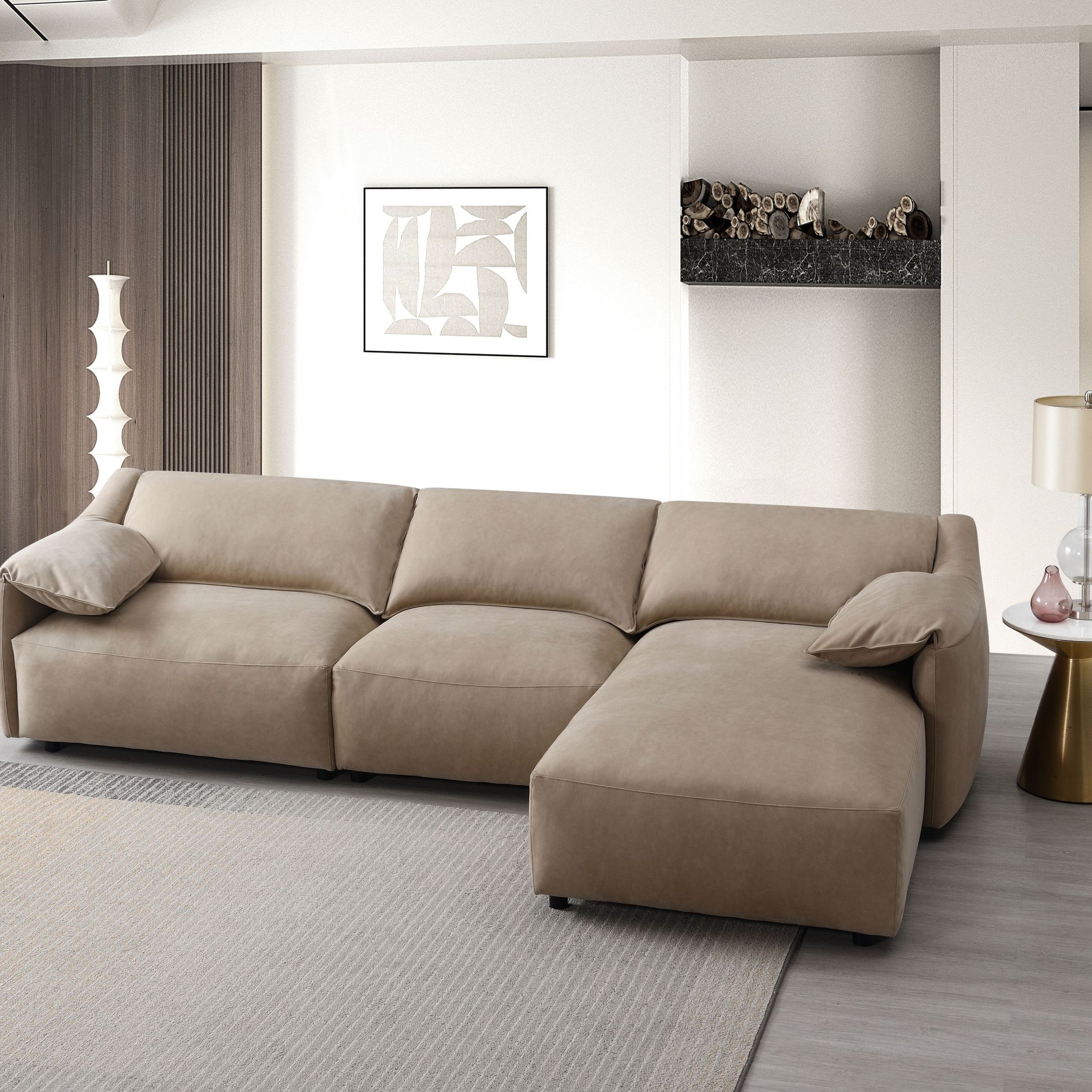 Veata Sectional Sofa, Light Brown Suede Lv03090 Light Brown Plywood 4 Seat