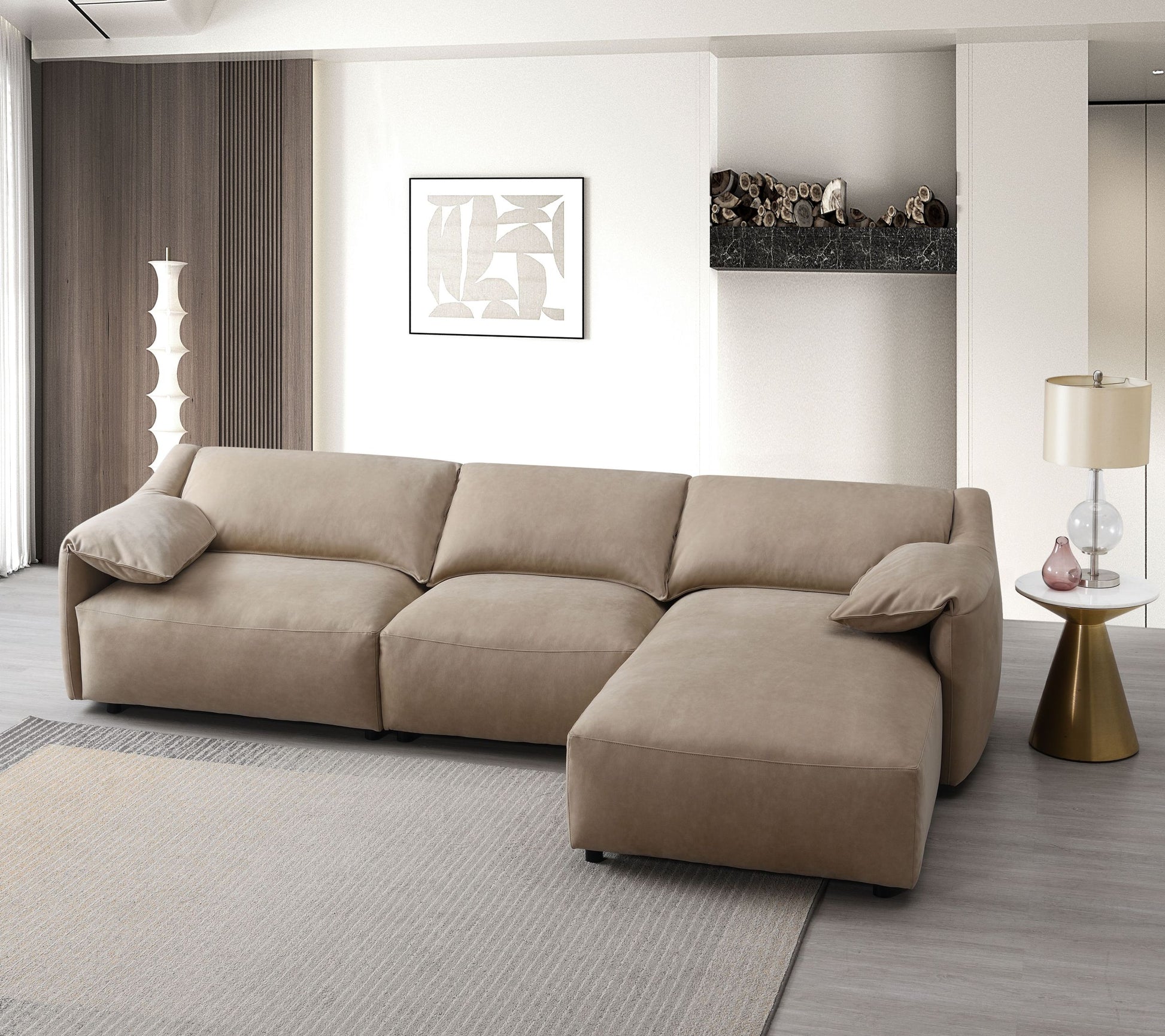 Veata Sectional Sofa, Light Brown Suede Lv03090 Light Brown Plywood 4 Seat