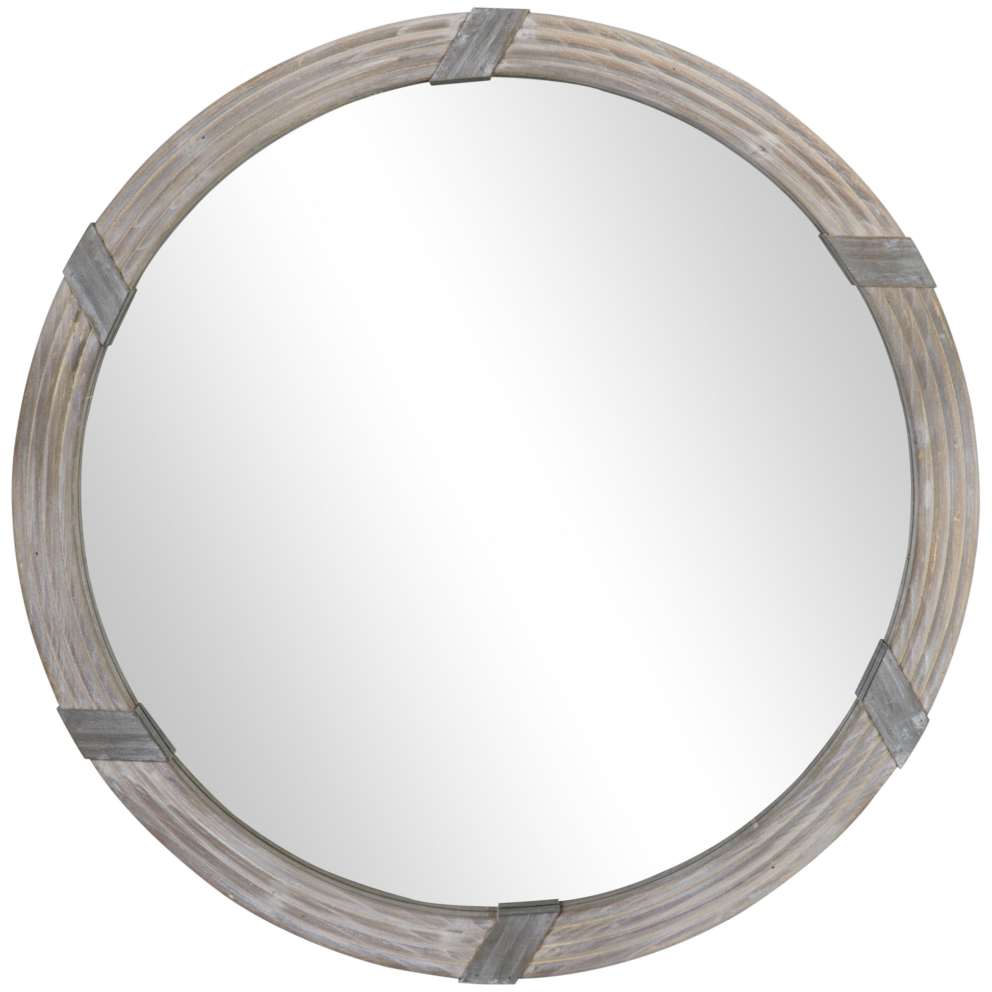 Homcom 30.75" Wood Wall Mirror, Farmhouse Decorative E Round Mirror For Wall Decor In Living Room, Bedroom, Natural Wood Color Natural Wood Mdf