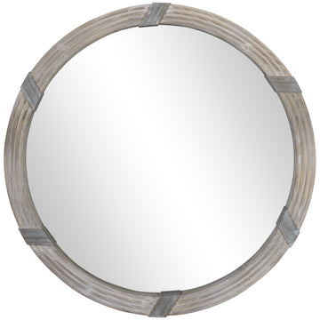 Homcom 30.75" Wood Wall Mirror, Farmhouse Decorative E Round Mirror For Wall Decor In Living Room, Bedroom, Natural Wood Color Natural Wood Mdf