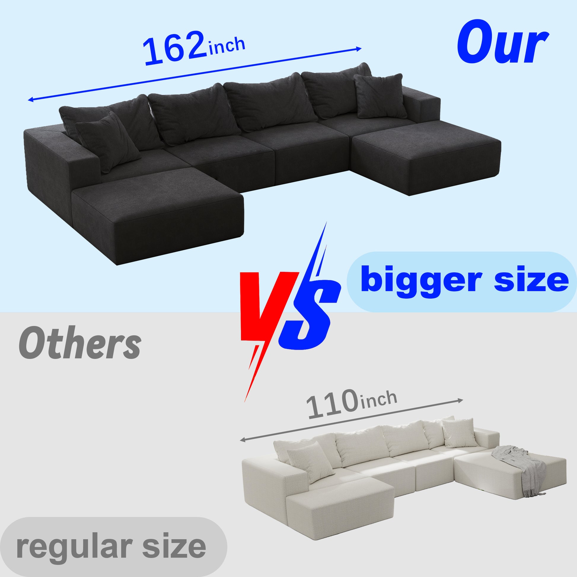 Oversized Sponge Cloud Sofa,Modern Upholstered Sectional Sofa Couch Set,Modular 162" L Shaped Sectional Living Room Sofa Set With 6 Pillows,Free Combination Sofa Couch For Living Room,Bedroom Grey Foam Chenille 6 Seat