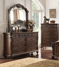 Traditional Formal Antique Cherry Antique Walnut Unique Design Dresser W Mirror Drawers Storage Bedroom Furniture Walnut Brown Bedroom Contemporary,Luxury,Traditional Rubberwood Particle Board Mdf