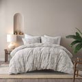 3 Piece Cotton Jacquard Duvet Set Full Queen Ivory Polyester