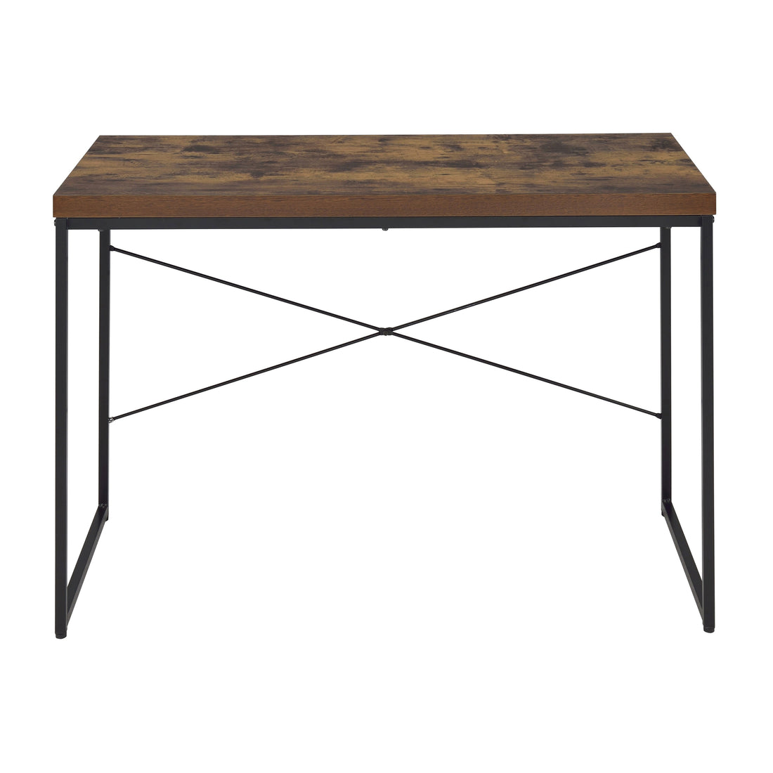 Weathered Oak And Black Writing Desk With Metal Sled Base Black Brown Wood Metal