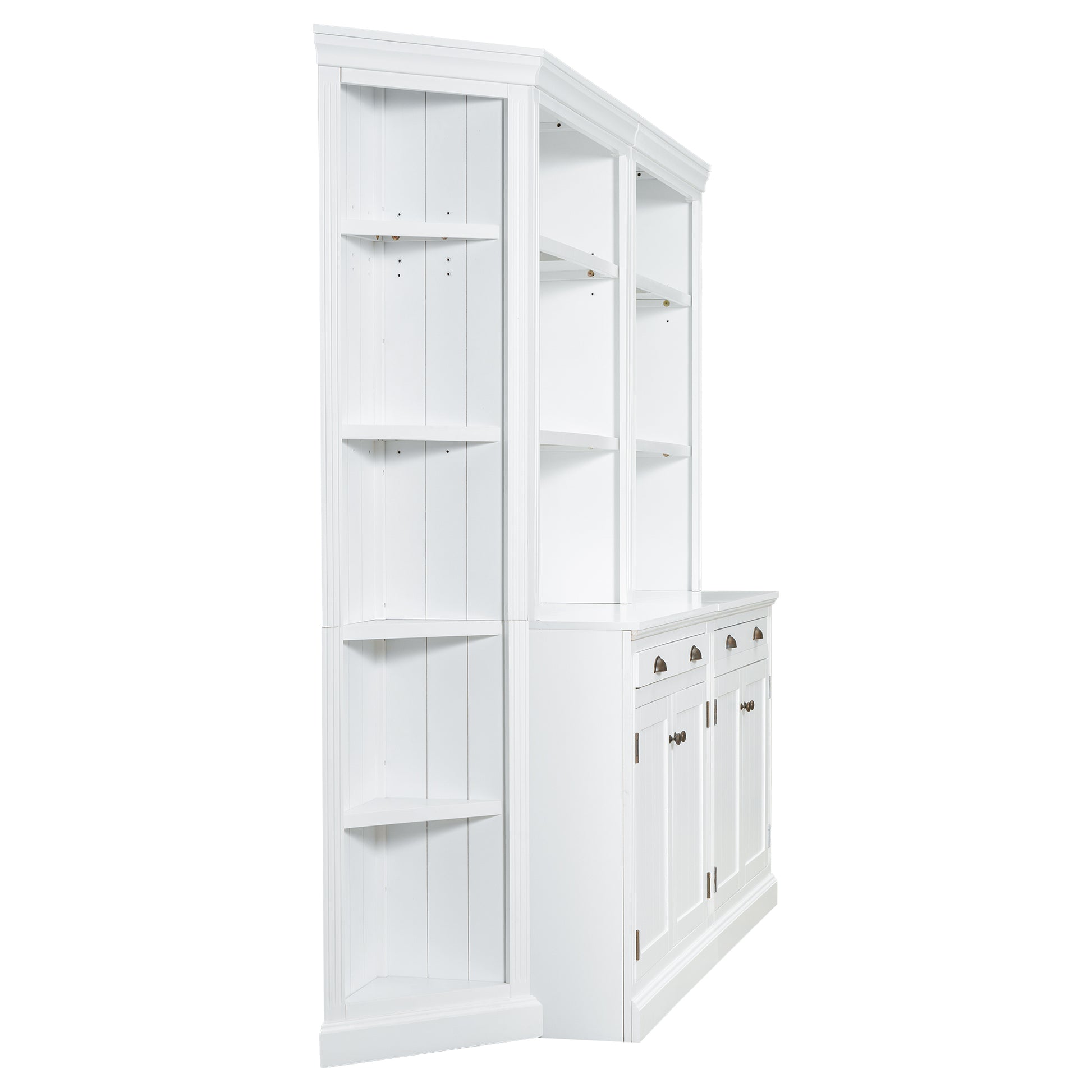 83.4"Tall Two Bookshelf With Two Corner Shelf Suite,Bookcase With 2 Doors And 1 Drawer,5 Tier Corner Shelf With Open Shelves,Free Standing Shelves Suite With Led Lighting For Living