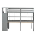 Twin Size Loft Bed Frame With Storage Staircase And Double Desks And Shelves,Gray Twin Gray Solid Wood Mdf