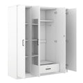 4 Door Mirror Wardrobe With Shelves, White White Plywood