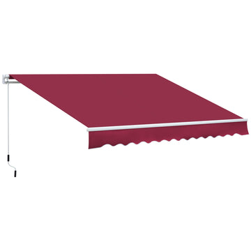 Outsunny 12' X 8' Retractable Awning, Patio Awning Sun Shade Shelter With Manual Crank Handle, 280G M Uv And Water Resistant Fabric, Aluminum Frame For Deck, Balcony, Yard, Red Red Aluminum