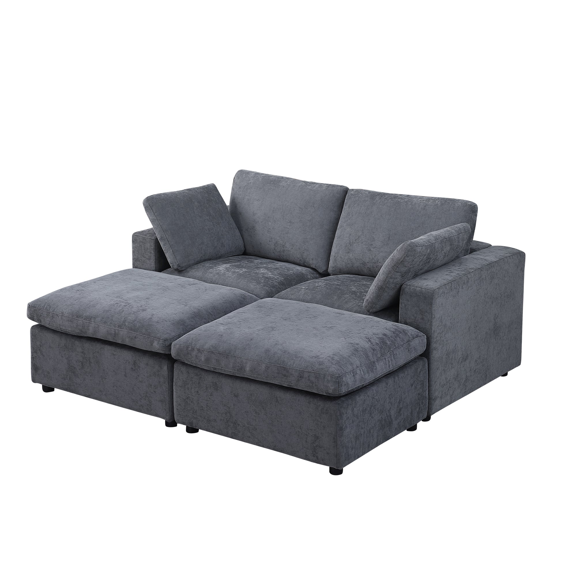 68.5" Loveseat Sofa With 2 Ottoman Modular Sofa Sleeper Couch Set Upholstered Couch For Living Room Apartment Small Space, Chenille Grey Grey Fabric 4 Seat