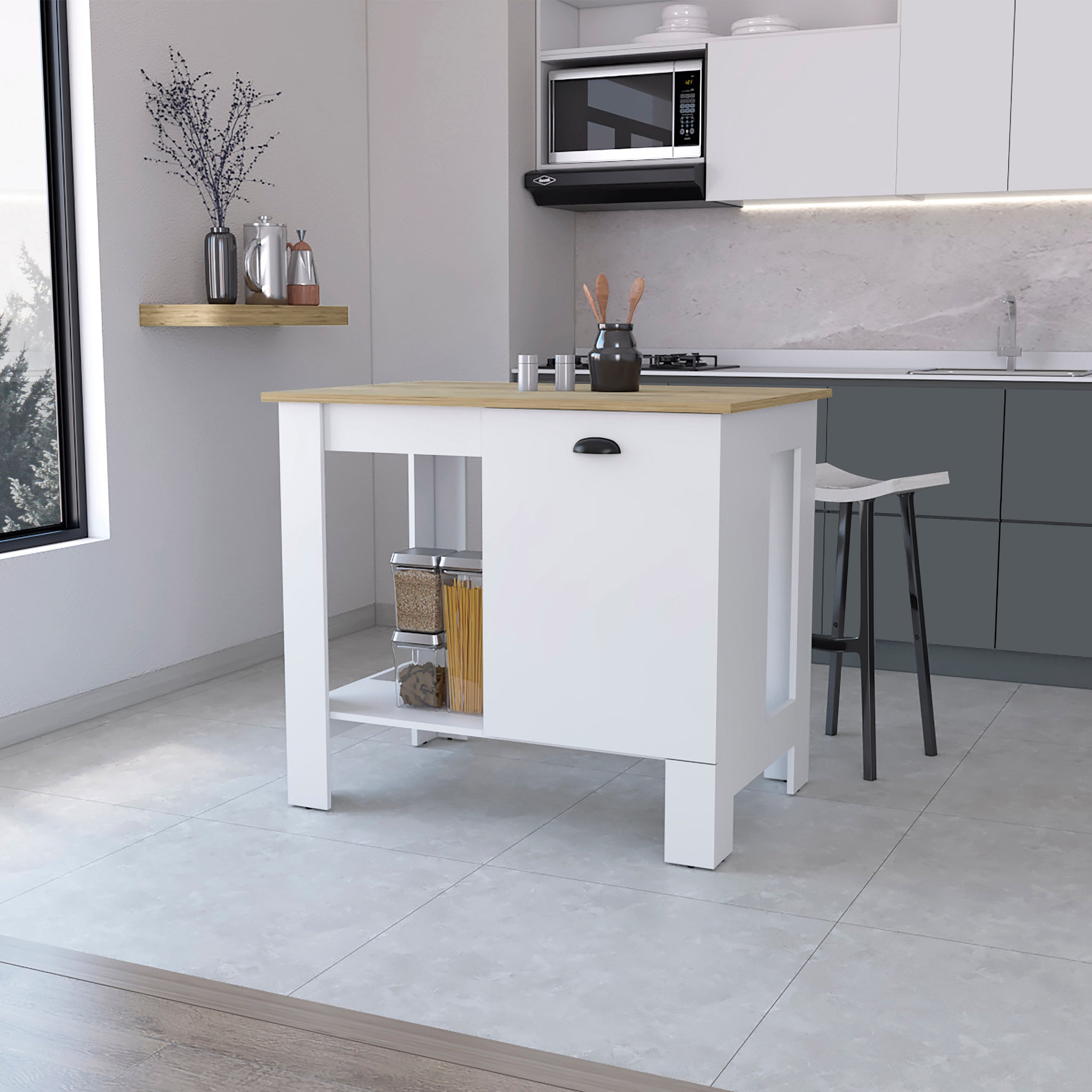 Lander Kitchen Island With Single Door And Lower Open Shelf Multicolor Mdf Engineered Wood