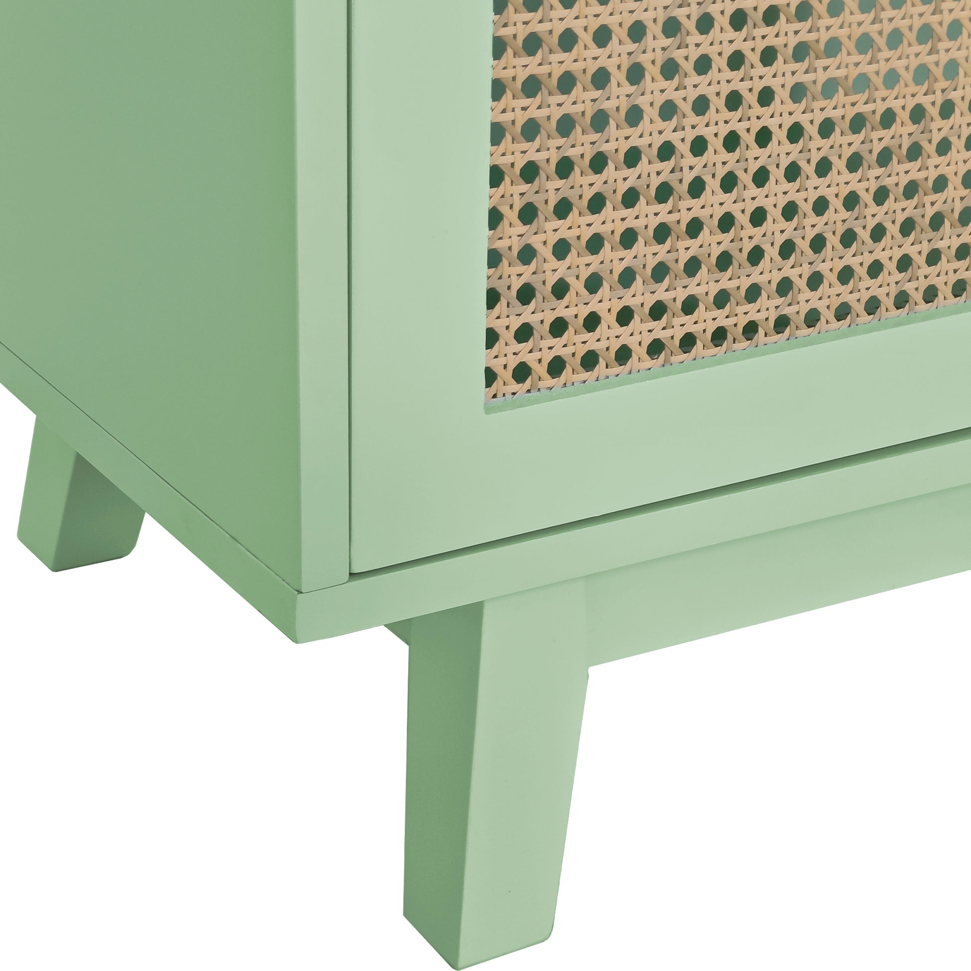 Sideboard Buffet Cabinet With Rattan Doors, Boho 4 Door Cabinet With Metal Handles For Living Room, Hallway, Entryway, Mint Green Mint Green Primary Living Space Mdf