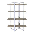 Geometric Metal Framed Bookshelf With Four Open Wooden Shelves, Brown And Silver Brown Engineered Wood