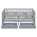 Twin Size Wood Daybed With Fence Guardrails And 2 Drawers, Split Into Independent Floor Bed & Daybed, Gray Old Sku :Lp000881Aae Twin Gray Solid Wood Mdf