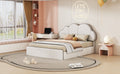 Queen Size Upholstered Platform Bed With Cloud Shaped Headboard, Beige Queen Beige Velvet