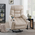 Light Grey Power Lift Recliner With Heating And Massage Light Grey Faux Leather Power Remote Metal Primary Living Space Tight Back Push Button Pillow Top Arms Faux Leather